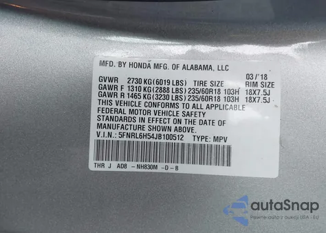 2018 Honda Odyssey Ex from USA, damaged, VIN 5FNRL6H54JB100512